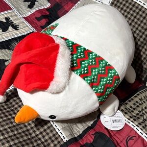 Festive Snowman Holiday Pillow with Red Hat